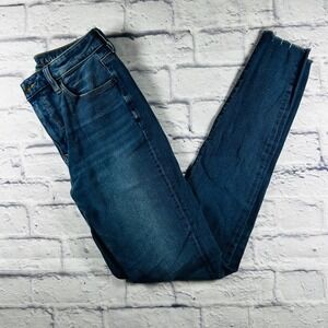 American Eagle Super Hi-Rise Jegging Blue Raw Hem Skinny Jeans Women's Size 8